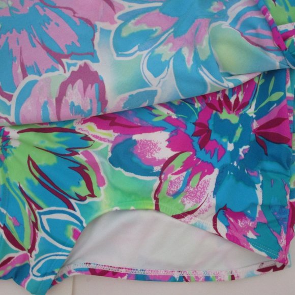 42D Tropical One Piece Shaper Swimsuit Bright Teal Pink Lime - Picture 6 of 10